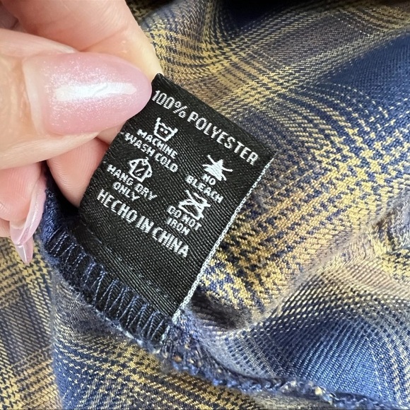 Dixxon Shirt Women Medium Plaid Flannel Long Sleeve Brown Blue Button Up  KK - Picture 8 of 8